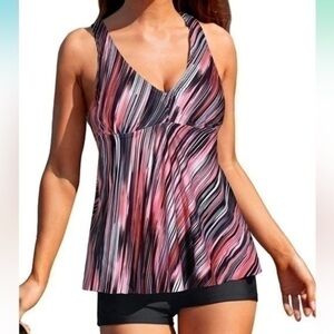 NWT -Tempt Me Women Two Piece Tankini Swimsuit Swim Top with Boy short shorts XL